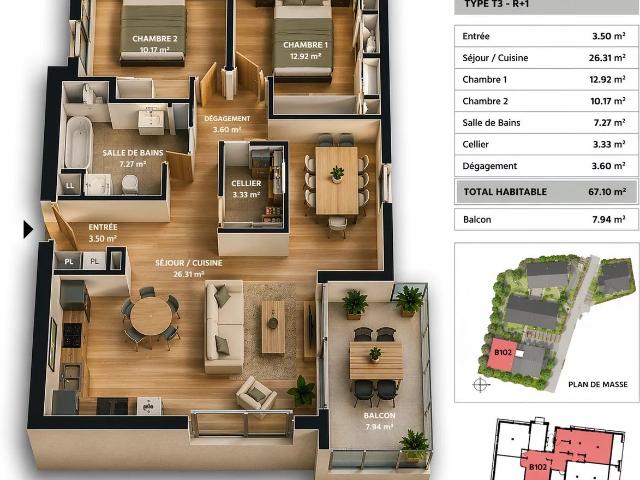 T3 Centre village 67m² Dingy Saint Clair