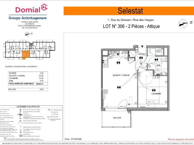 ? T2 À LOUER À SÉLESTAT SANS FRAIS D'AGENCE 45.20m2 à 591.79 euros ?