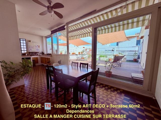 T5 de 120m2 ESTAQUE Terrrasse 60 m2 et dépendances. 414 000 euro