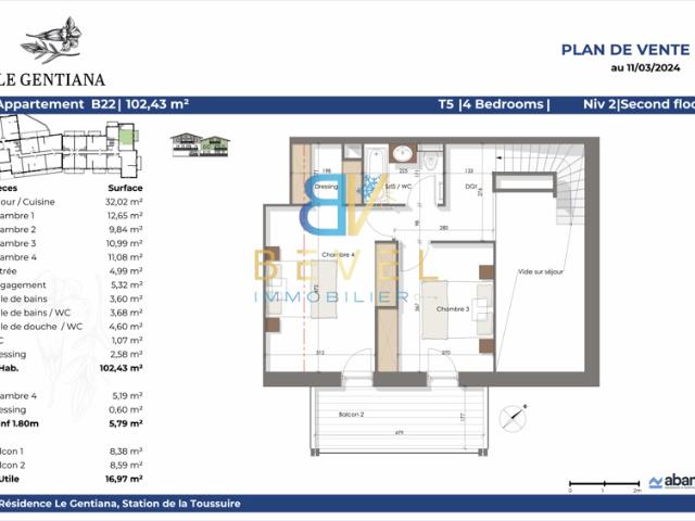 T5 PENTHOUSE 102,43 m2 LA TOUSSUIRE LE GENTIANA BALCON
