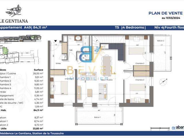 T5 PENTHOUSE 84,11 m2 LA TOUSSUIRE LE GENTIANA BALCONS