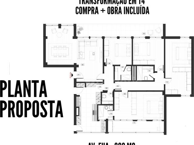 T6 transformado em T4 com obra incluída | Av. EUA | 200 m²