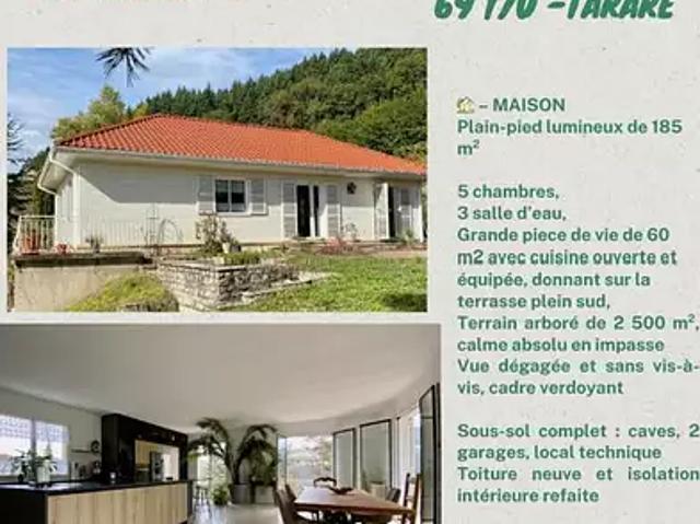 Tarare 69170 Achat / Vente maison 7 pièces t7 terrasse cave