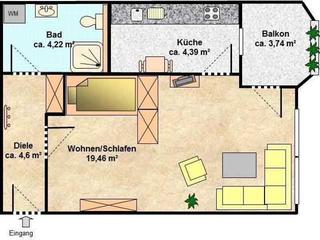 TeilmÃ¶blierte 1 Zimmer Wohnung mit Tiefgaragenstellplatz in zentrumsnaher Lage, Spinnereistr