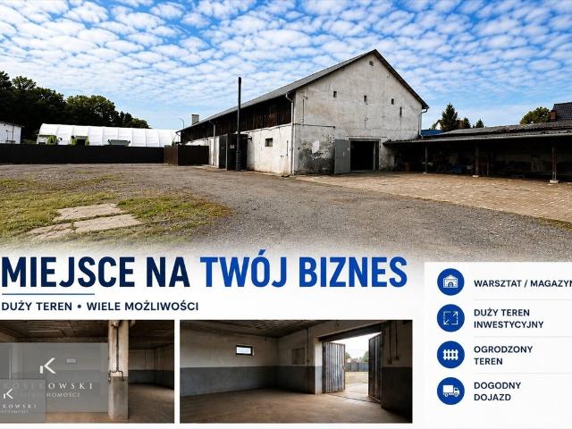 Teren inwestycyjny z budynkiem magazynowo warsztatowym 216 m²
