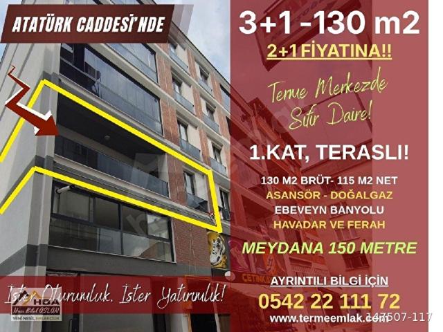 TERME'NİN EMLAKÇISINDAN Merkezde 2+1 Fiyatına 3+1, 1.Kat, 130 m2 daire