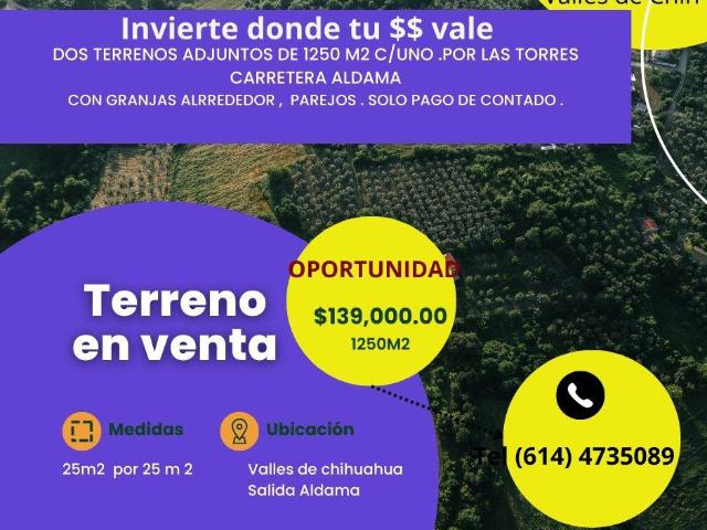 Terrenaazo en Venta valles de chihuahua Carretera Aldama