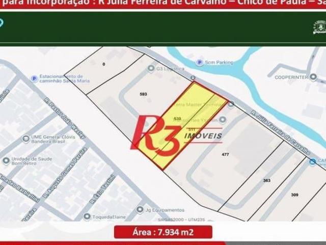 Terreno à venda, 7934 m² por R$ 40.000.000,00 Chico de Paula Santos/SP
