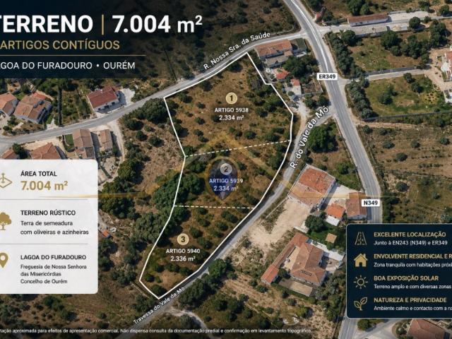 Terreno com 7.004 m² em Lagoa do Furadouro | Ourém | Excelente Localização e Acessos