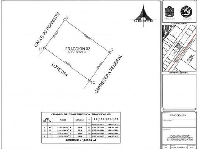 Terreno Comercial 1,824 m2 Playa del Carmen, sobre la carretera Cancún Playa del Carmen