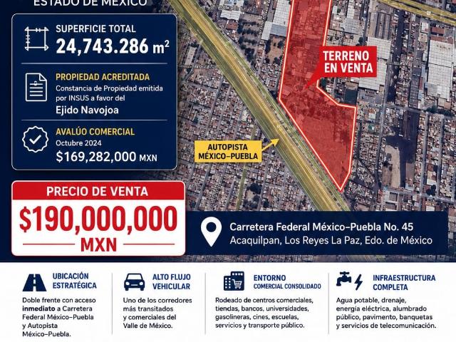 TERRENO COMERCIAL E INDUSTRIAL EN VENTA EN LOS REYES, LA PAZ, ESTADO DE MÉXICO