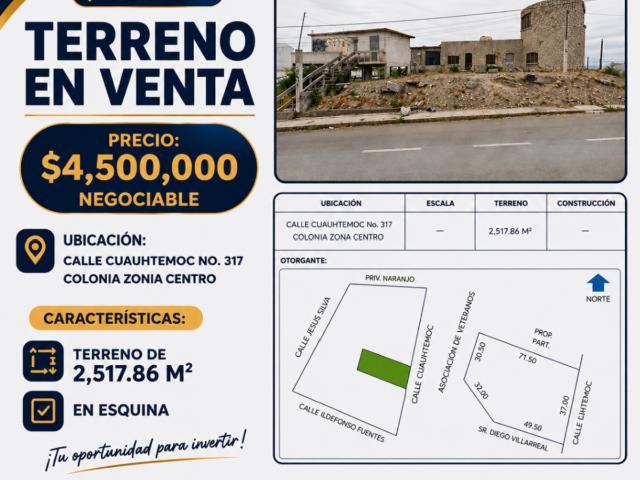 TERRENO COMERCIAL EN VENTA EN ZONA CENTRO DE MONCLOVA, COAHUILA