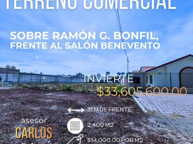 TERRENO COMERCIAL EN VENTA FRENTE A G. BONFIL ESQUINA CON ZONA 2,400 M2