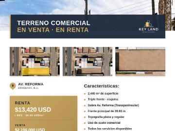 Terreno Comercial en Renta sobre Av. Reforma