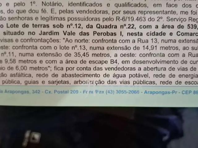 Terreno comercial para Venda em Arapongas/PR Jardim Vale das Perobas