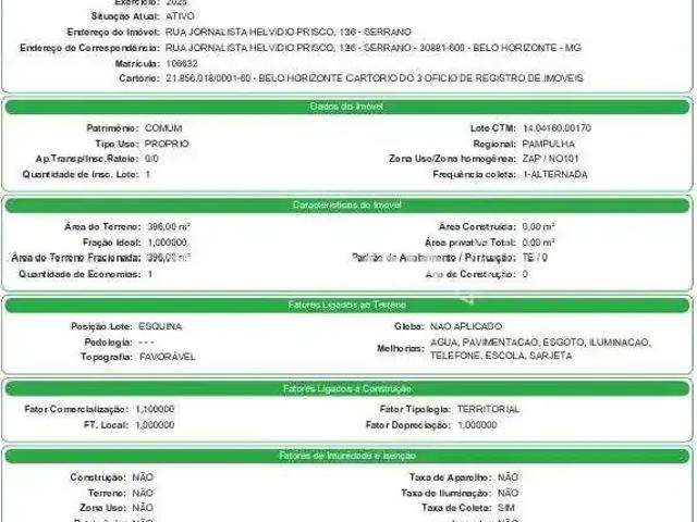 Terreno comercial para Venda em Belo Horizonte/MG Serrano