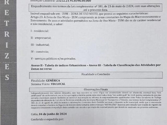 Terreno comercial para Venda em Cotia/SP Chácaras do Refúgio Granja Viana