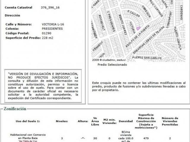 Terreno de 220 m² en venta, Esquina en Colonia Presidentes
