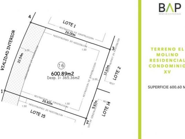 Terreno de 600 m² en venta, Residencial El Molino