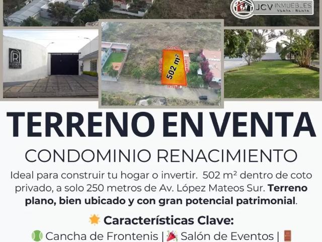Terreno en cond. Renacimiento, por av. López mateos sur
