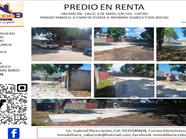 Terreno en renta en Paraiso Centro, Paraíso, Tabasco
