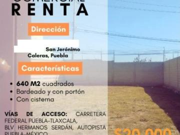Terreno en renta en San Jeronimo Caleras, Puebla, Puebla