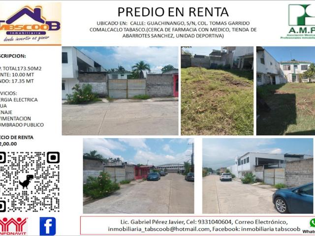 Terreno en renta en Tomas Garrido, Comalcalco, Tabasco
