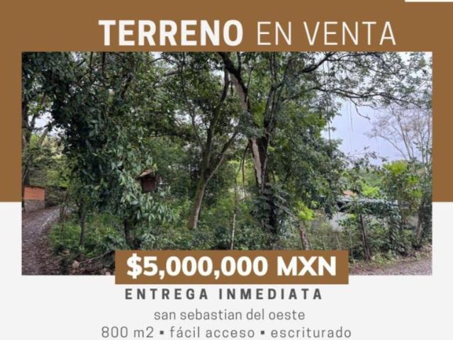 TERRENO EN SAN SEBASTI?N DEL OESTE. JALISCO. DE 800 M2. LISTO A ESCRITURAR