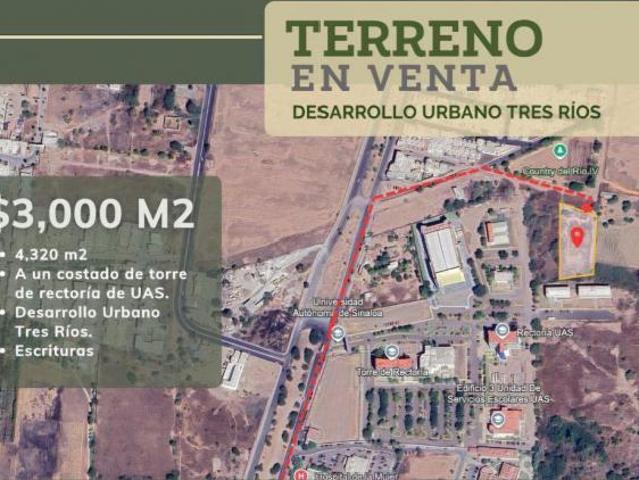 Terreno en venta atras de rectoria de la UAS. Culiacan, Sinaloa
