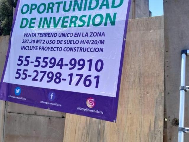 Terreno en venta, Col Narvarte Poniente