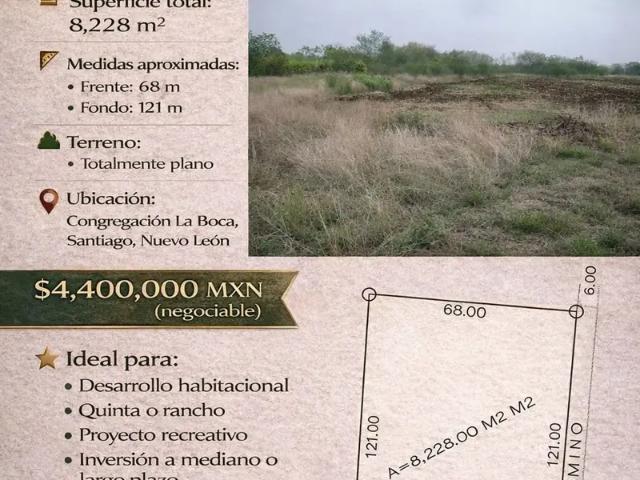 TERRENO EN VENTA – CONGREGACIÓN LA BOCA, SANTIAGO, N.L