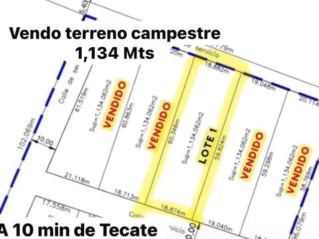 REMATO TERRENO DE 1,134 MTS A 5 MIN DE RANCHO TECATE LISTO PARA ESCRITURAR