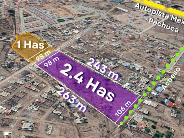 Terreno de 2.4 Hectáreas en Pachuca A 500m de la Autopista México Pachuca