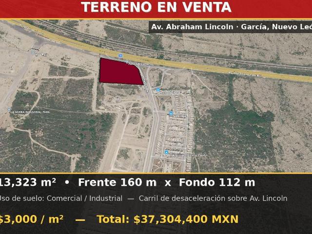 TERRENO EN VENTA EN AVENIDA LINCOLN COL. PUNTA ALTA EN GARCIA, N.L