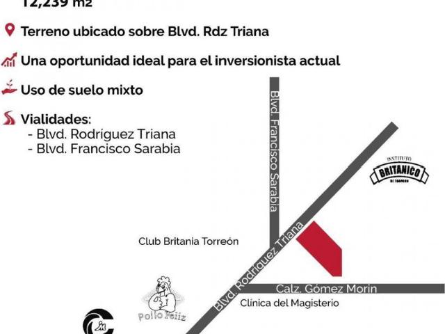 TERRENO EN VENTA EN BLVD. RODRIGUEZ TRIANA EN TORREON