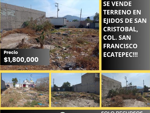 TERRENO EN VENTA EN EJIDOS DE SAN CRISTOBAL, COLONIA SAN FRANCISCO! DOCUMENTOS EN REGLA!
