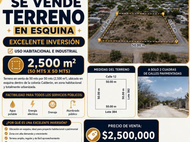 TERRENO EN VENTA EN ESQUINA EN COLONIA CALDERÓN, MONCLOVA, COAHUILA