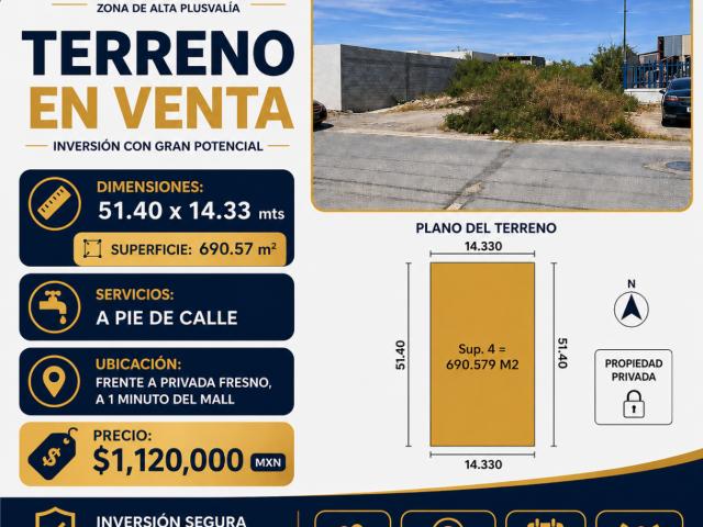 TERRENO EN VENTA EN ESTANCIAS DE SAN JUAN BAUTISTA, MONCLOVA, COAHUILA