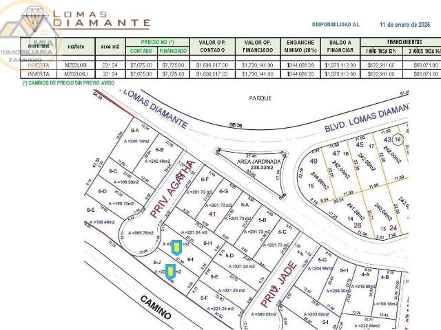 Terreno en venta en Frac. Lomas Diamante Jade 210