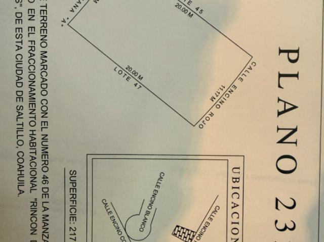 Terreno residencial en venta en Rincón de los Encinos, Saltillo