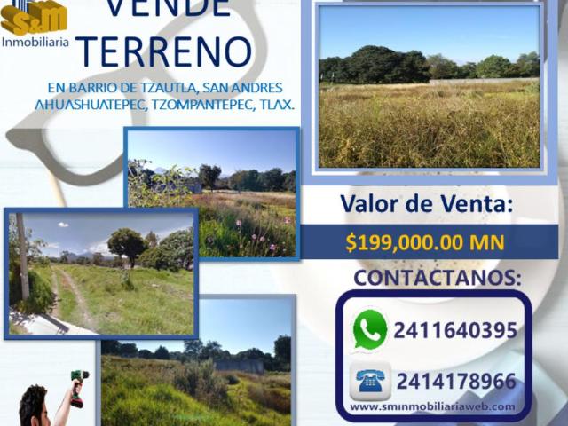 Terreno en venta en San Andres Ahuashuatepec, Tzompantepec, Tlaxcala