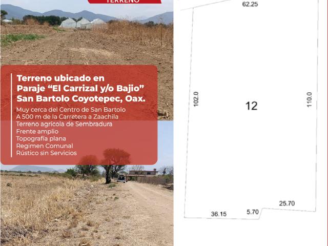 Terreno en venta en San Bartolo Coyotepec, San Bartolo Coyotepec, Oaxaca