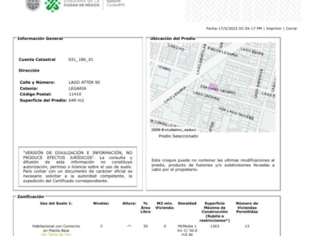 TERRENO EN VENTA H3/30 LEGARIA. 7,690,000.00 OPORTUNIDAD
