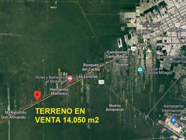 Terreno en Venta, 14,050 m2, con 112 m frente a carretera Mérida Cancún