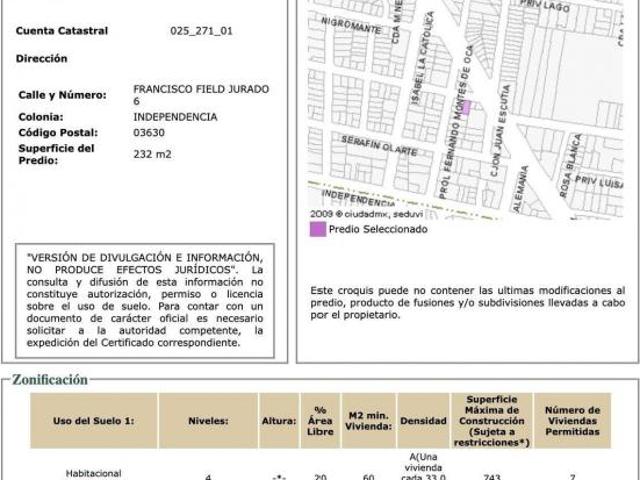 Terreno de 232 m² en venta en la colonia Independencia H4/20