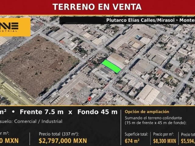 TERRENO INDUSTRIAL EN VENTA ZONA PLUTARCO ELIAS CALLES MIRASOL MONTERREY