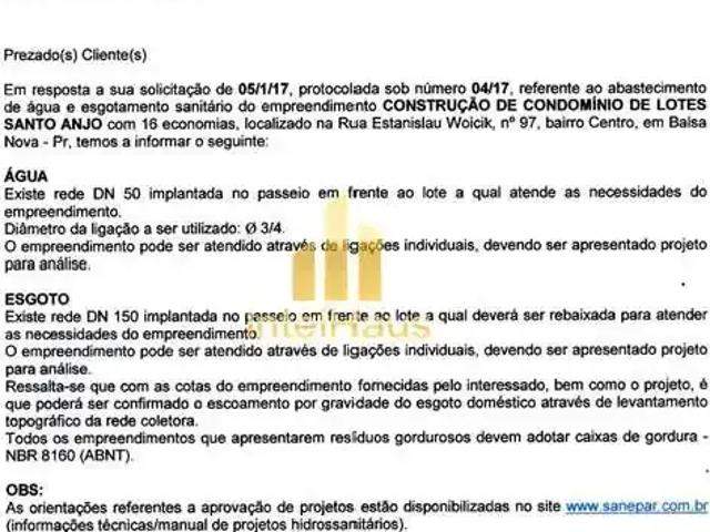 Terreno / Lote para Venda em Balsa Nova/PR Centro