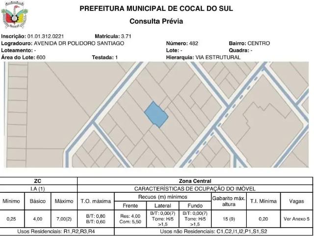 Terreno / Lote para Venda em Cocal do Sul/SC Centro