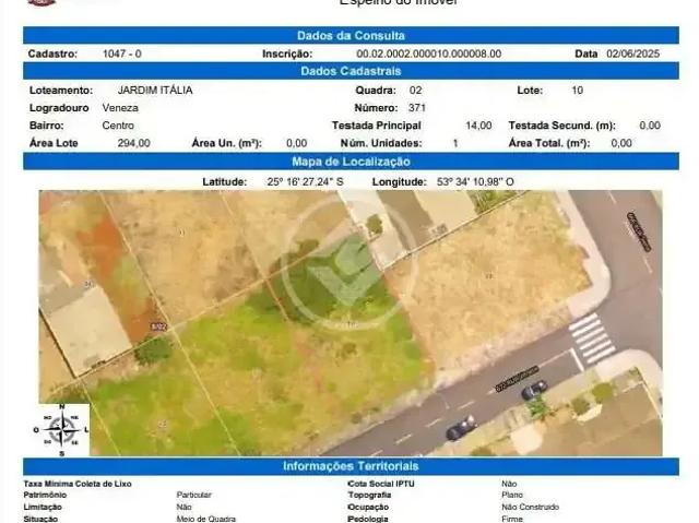 Terreno / Lote para Venda em Lindoeste/PR Centro