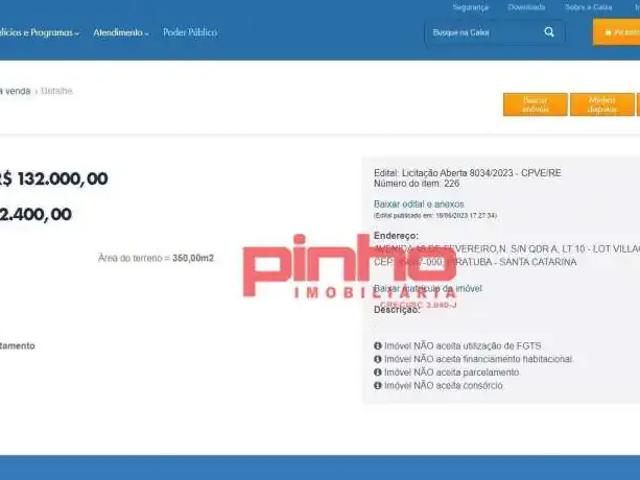 Terreno / Lote para Venda em Piratuba/SC Centro
